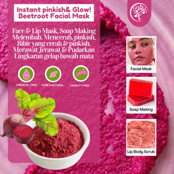 Beetroot Powder Face Mask Skin Brightening Face and Body Glowing Soap Making Lip Mask Body Scrub